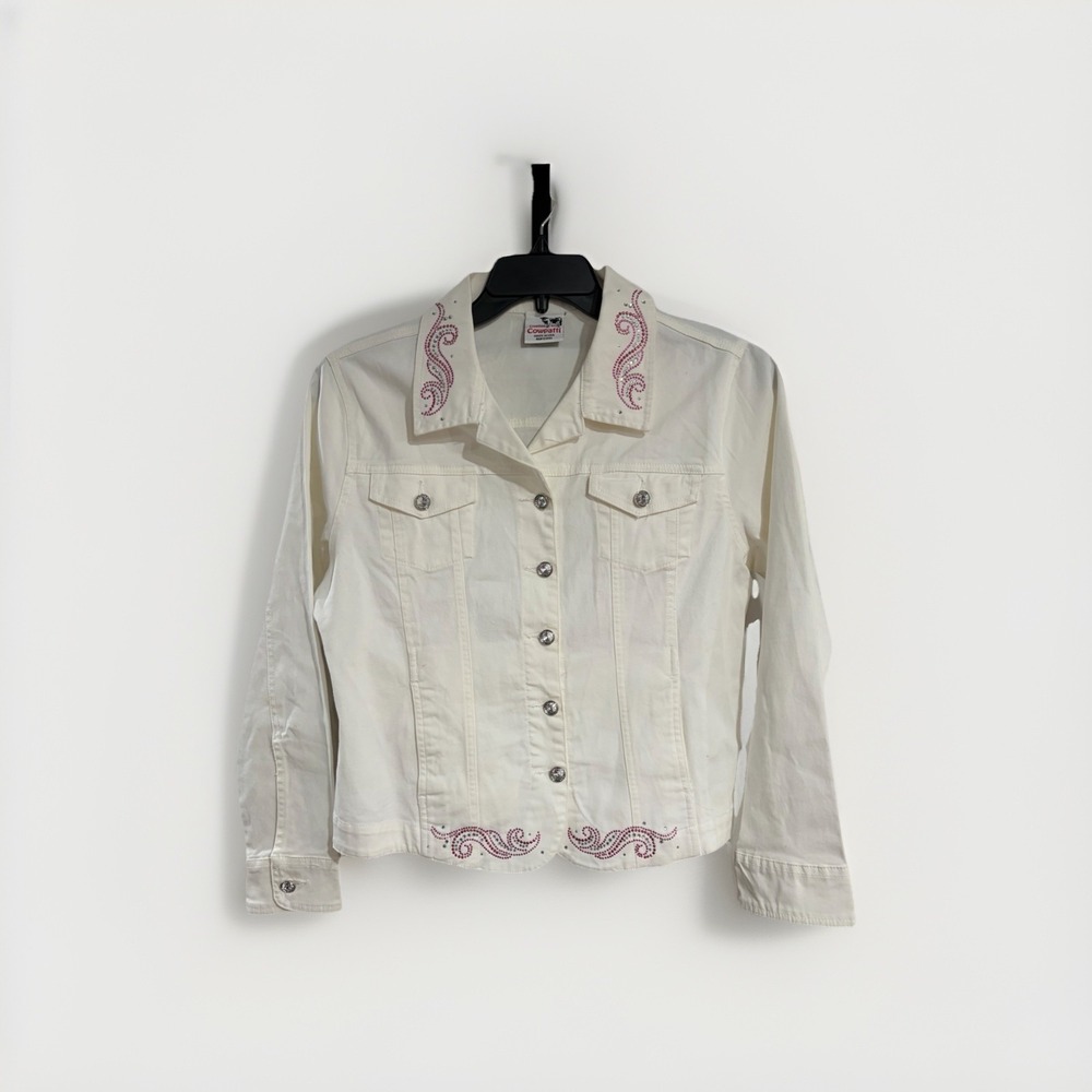 Creations by COWPATTI‎ USA white denim jean womens cowboy jacket MEDIUM C118